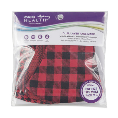 Martex Health Buffalo Plaid Reversible Triple Layer Face Masks with SILVERbac™ Antimicrobial Technology Single Pack