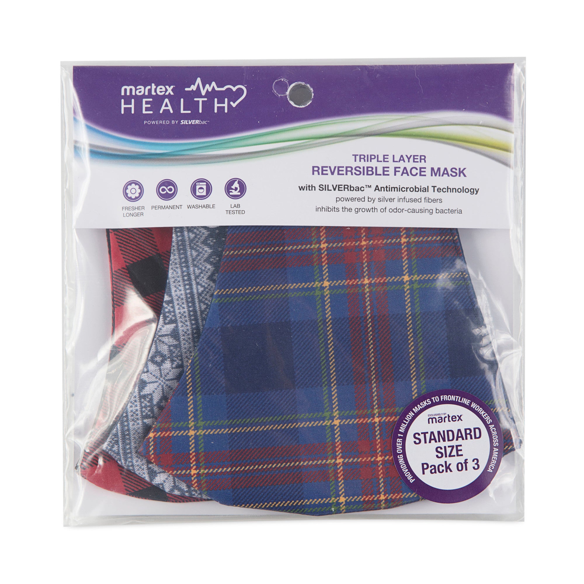 Martex Health Cozy Cabin Reversible Triple Layer Face Masks with SILVERbac Antimicrobial Technology