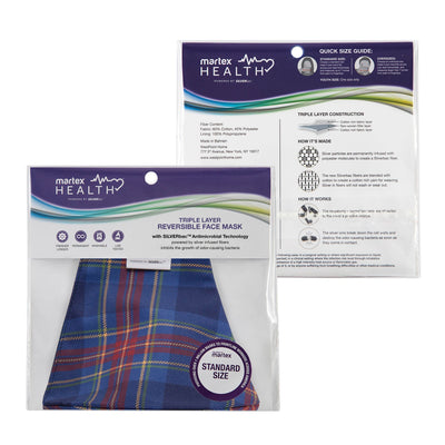 Martex Health Tartan Plaid Triple Layer Face Masks with SILVERbac Antimicrobial Technology Single Pack