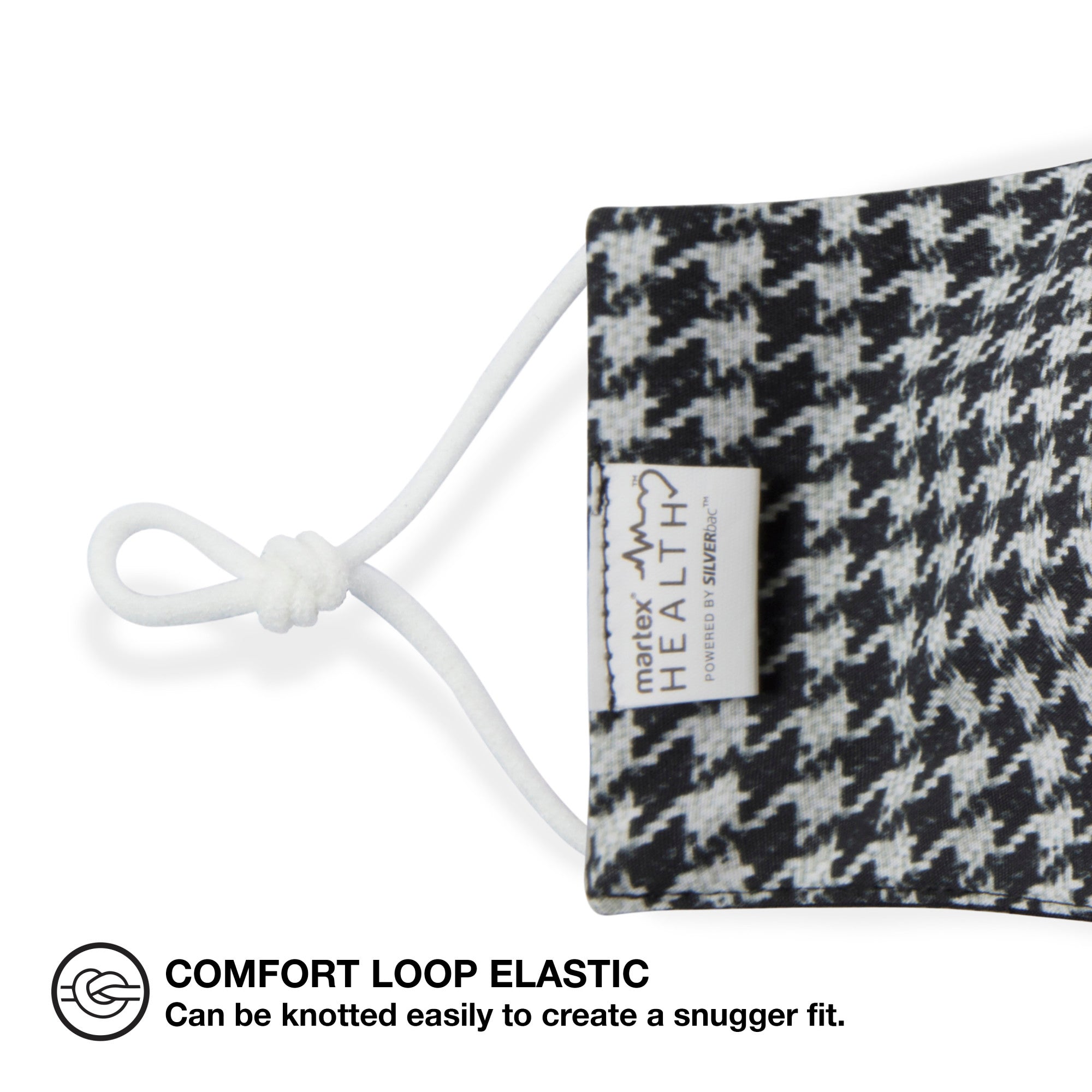 Martex Health Black and White Houndstooth Standard Triple Layer Face Mask with SILVERbac™ Antimicrobial Technology - Single Pack