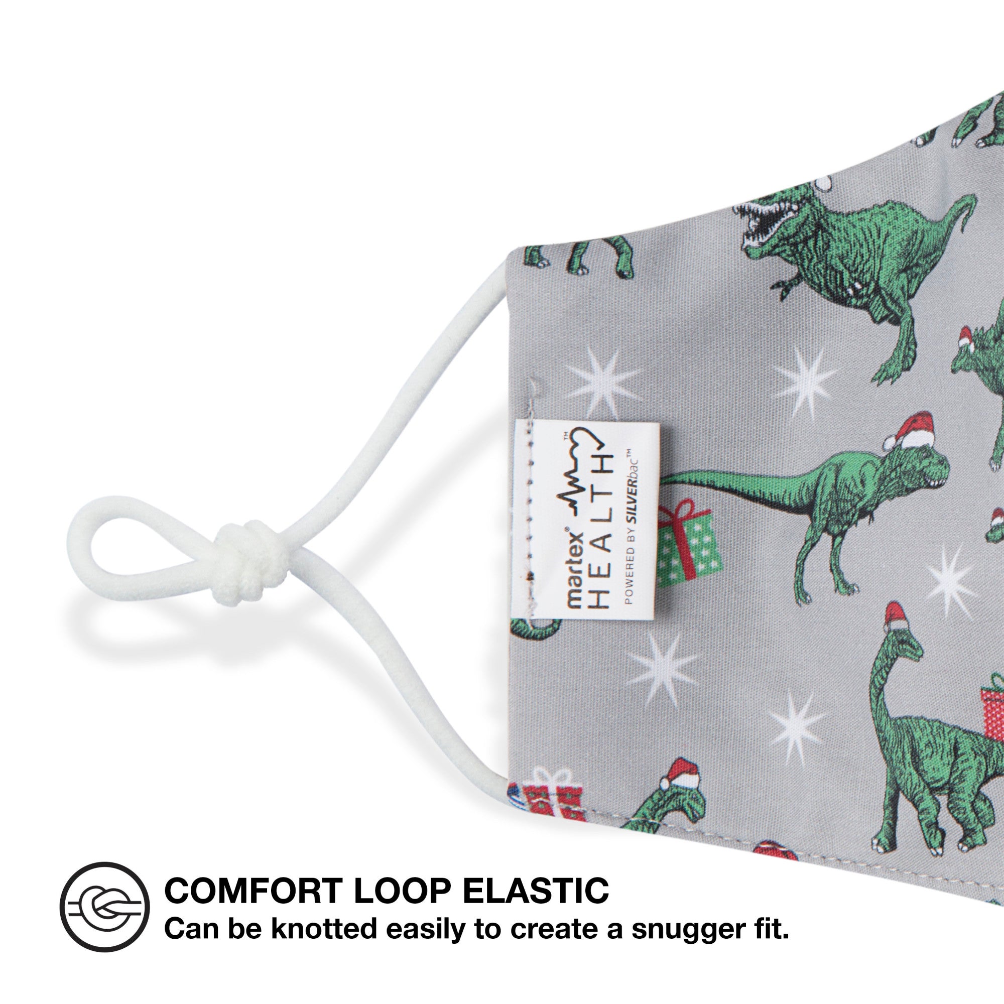 Martex Health Holiday Dino Youth Triple Layer Face Mask with SILVERbac™ Antimicrobial Technology - Single Pack