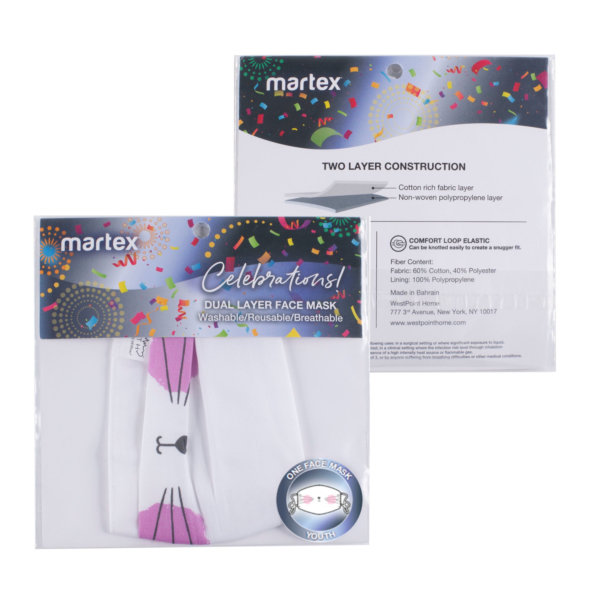 Martex Health Bunny Face Double Layer Gathered Youth Face Mask