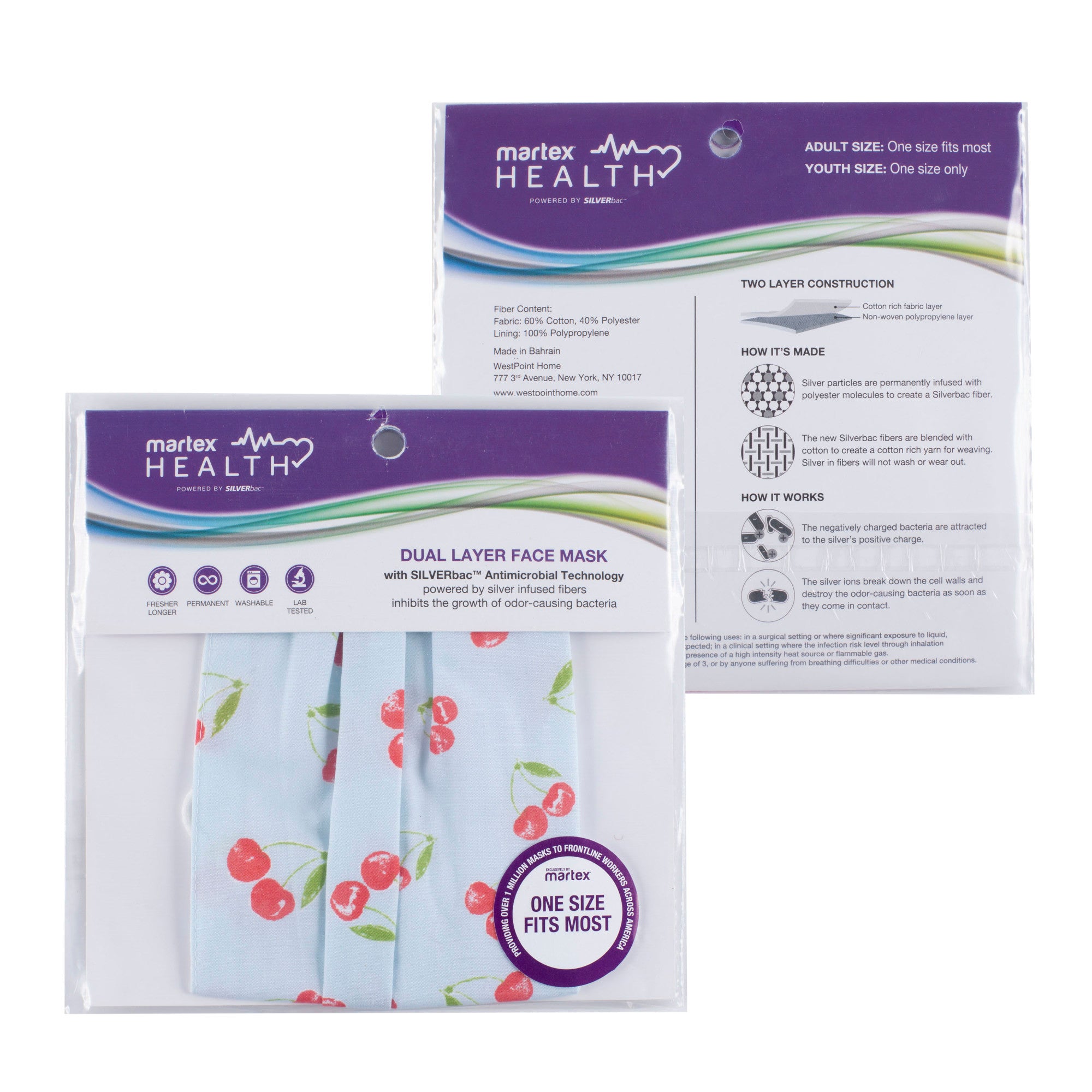 Martex Health Cherries Double Layer Gathered Standard Face Mask